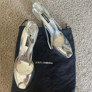 Dolce Gabbana Silver Peep Toe Heels